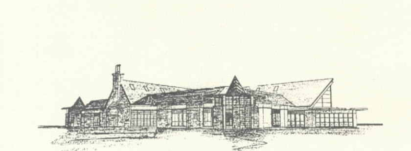 a sketch of the outside of the sun prairie library built in 1999