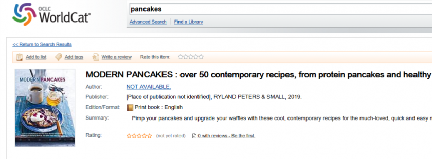 screenshot of search results for pancakes