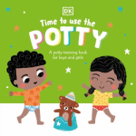 This image shows the cover for the book "Time to Use the Potty" by Fiona Munro. It shows two young children near a stuffed bear which is sitting on a potty.